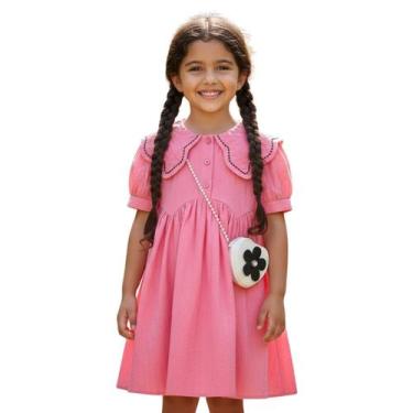 Imagem de Vestido Infantil Rosa Manga Curta e Bolsa Delicada Menina - - anjo da 