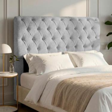 Imagem de Cabeceira Cama Box King Size Sarah 195cm com Frame Bouclê Cinza Claro 