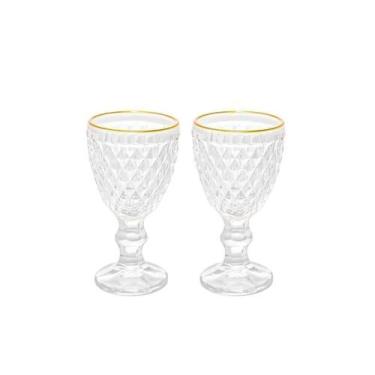 Imagem de Jogo 2 Taças Licor Lyor Bico Abacaxi Vidro Fio De Ouro 60ml