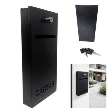 Imagem de Caixa de Correio Slim Frontal 30cm x 15cm Aço Galvanizado Preto com 2 