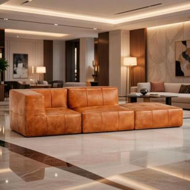 Imagem de Sofá Modular 2 Lugares 1 Braço Com Chaise Inflow Poli Couro Marrom Vem