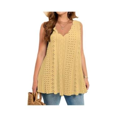 Imagem de Camiseta Sem Mangas Com Detalhe Em Renda Para Mulheres plus Size, Roup