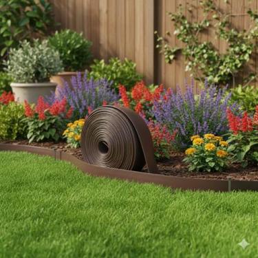 Imagem de Limitador de Grama Plástico Flexível Marrom 50m para Portão Jardim e P