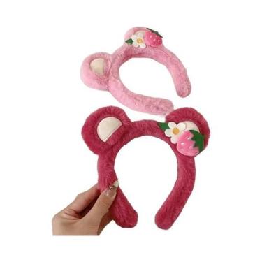 Imagem de Tiara De Pelúcia Urso Morango Para Mulheres, Faixa De Cabelo Doce E Fa