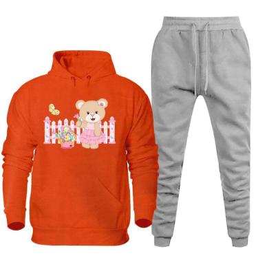 Imagem de Conjunto Abrigo Moletom Feminino Plus Size Canguru Numeraçao Especial Estampado Calça Cos Elastico-Feminino