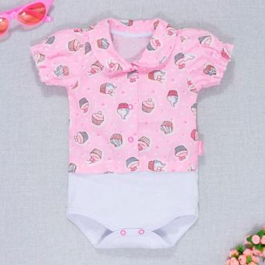 Imagem de Body para bebê menina camisa curta cupcake rosa claro - Era Uma Vez, R