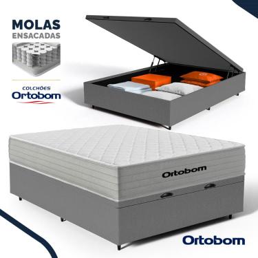 Imagem de Cama Box Baú com Colchão de Molas Ensacadas Ortobom One Face Plenno Superpocket Casal 138cm