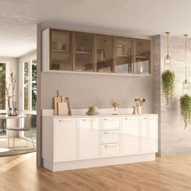 Imagem de Cozinha Compacta Amara 9 Portas 3 Gavetas com Vidro 40250786 Branco - Politorno