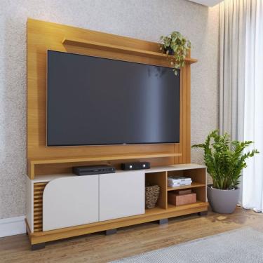 Imagem de Estante para TV Até 75 Polegadas Jurerê 2 Portas Ripado Naturalle/Off White Matte - Colibri