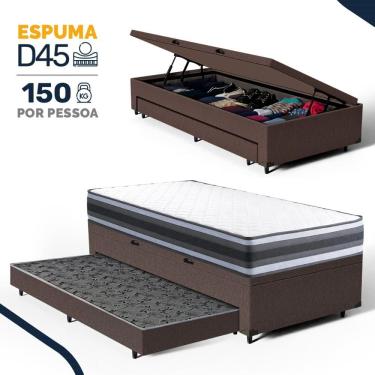Imagem de Cama Box Baú com Colchão de Espuma D45 Double Face Territory Hellen + Auxiliar Solteiro 88cm