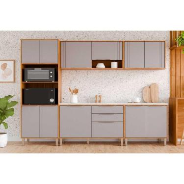 Imagem de Cozinha Completa Áurea 12 Portas 2 Gavetas MDF 120 cm Prata com 5 Módulos e Nicho para...