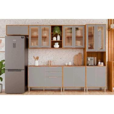 Imagem de Cozinha Completa Kit C6P139 14 Portas 2 Gavetas MDF 120 cm Marrom Brilhante