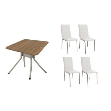 Imagem de Conjunto de Jantar Kit Loire + Amsterdã 106 4 Lugares Tampo em MDF com Cadeiras Couro Sintético Branco 90x90CM