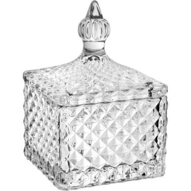 Imagem de Potiche Decorativo Bomboniere Quadrado Home&co Com Tampa Vidro 11x8x8c