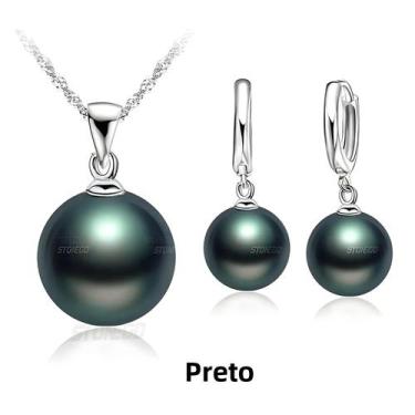 Imagem de Conjunto De Joias Femininas Com Pérolas De Água Doce, 3 Peças, Colar, 