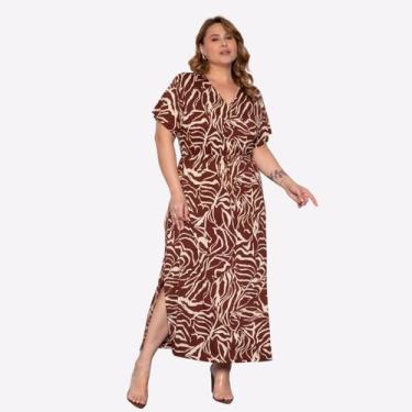 Imagem de Vestido Midi Decote V Malha Leve Estampada Plus Size Verão - Jagar, Ma