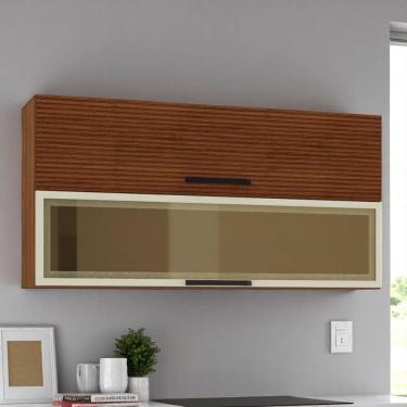 Imagem de Armário Suspenso de Cozinha Lapis 120cm 2 Portas MDP Basculante Nogueira Ripado Kit`s P...