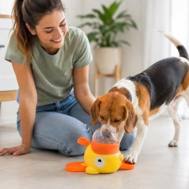 Imagem de Petisqueira Alimentador de Pets Interativa Pato - Amarela - BUPPY PET