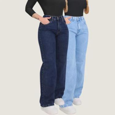 Imagem de Kit 2 Calças Jeans Wide Leg Feminina Grafite Cintura Alta - Otter Kids