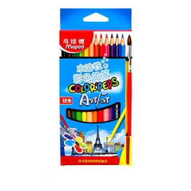 Imagem de Lápis de cor solúvel em água, 12 cores, pincel de arte, lápis de pintura