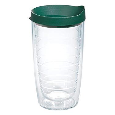Imagem de Tervis Tampa transparente e colorida feita nos EUA Copo de viagem com isolamento térmico mantém as bebidas frias e quentes, 473 ml, tampa verde caçador