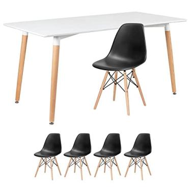 Imagem de Loft7, Kit - Mesa de jantar retangular Eames 80 x 160 cm branco + 4 cadeiras Eiffel Dsw Preto