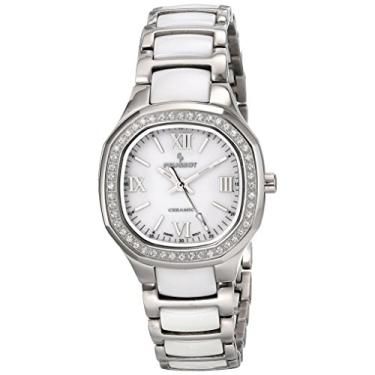 Imagem de Peugeot Relógio feminino de cristal de cerâmica suíça com bisel de cristal, Prata, NO SIZE, Movimento de quartzo