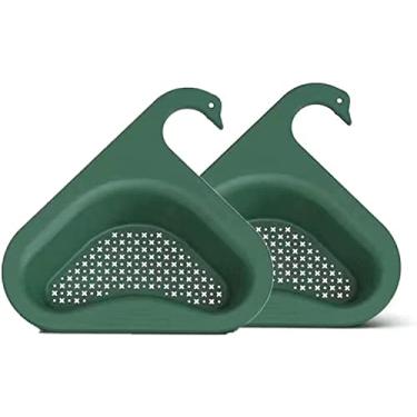 Imagem de 2 peças de cesta de pia em forma de cisne, cesta de pia de canto para cozinha, filtro de pia triangular de cozinha, rack de drenagem multifuncional para tanque de armazenamento de água (verde escuro)