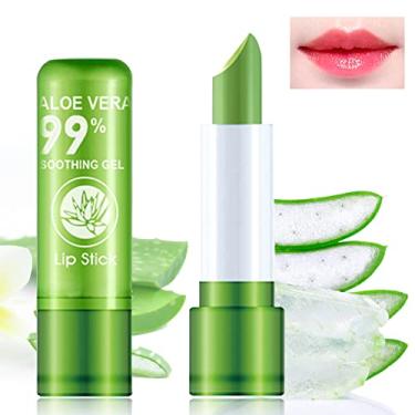 Imagem de Pacote com 2 batons Aloe Vera, batom hidratante nutritivo de longa duração, batom com mudança de cor de temperatura mágica, brilho labial, protetor labial fosco à prova d'água