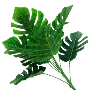 Imagem de Kit 8 Ramos Costela de Adão Decorativo Artificial Plástico Verde 9 Folhas Cada 32cm