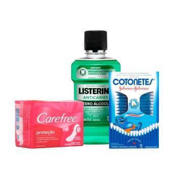 Imagem de Kit Protetor Diário Carefree + 75 Hastes Flexíveis + Antisséptico Bucal Listerine Anticáries Zero 250ml