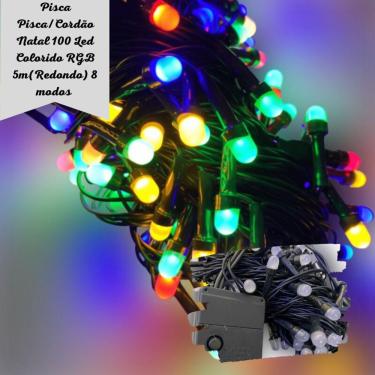 Imagem de Pisca Pisca/Cordão Natal 100 Led Colorido RGB 5m(Redondo) 8 modos 220V