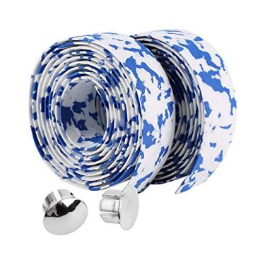 Imagem de envoltório de fita de barra de bicicleta macia com 2 plugues de barra para ciclismo de turismo e corrida de estrada 2 peças por conjunto(Blue+ White), Bandagem de fita de guidão de bicicleta,