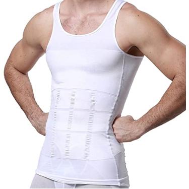 Imagem de Camiseta masculina de emagrecimento Body Shaper Camisas de compressão para homens Camiseta slim colete abdominal para treino de abdômen, branco (L)