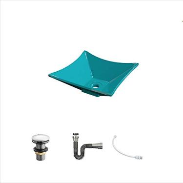 Imagem de Kit Cuba L30 C/Válvula Click 1 1/2'' (4,0cm) + Sifão Cromado + Flexível Azul Turquesa