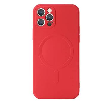 Imagem de Capa magnética de silicone líquido para iPhone 12 Pro Max 11Pro X Xs Xr 7 8 Plus 13 Mini Carregador Sem Fio Magsafing Ímã Capa Traseira, Vermelho, Para iPhone 13 Pro