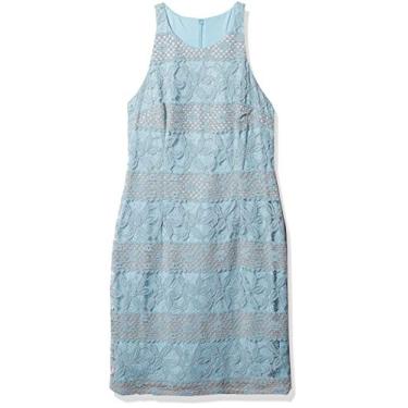 Imagem de Adrianna Papell Vestido feminino listrado de renda evasê, Azul/lilás, 46