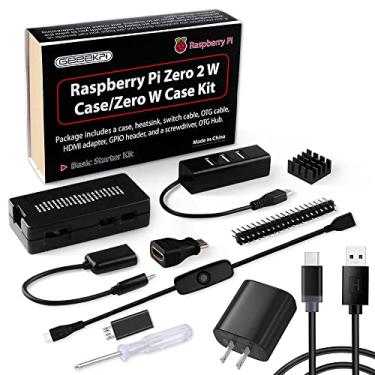 Imagem de GeeekPi Kit de capa Pi Zero 2 W com capa Pi Zero 2 W, fonte de alimentação, dissipador de calor, conector GPIO de 20 pinos, hub USB de 4 portas, cabo de interruptor ON/OFF para Pi Zero 2 W/Pi Zero