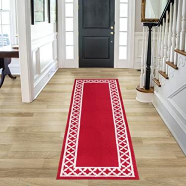Imagem de Nautica – Tufted Runner Rug | Collin Trellis Border Design | Modern Home Décor | Non-Slip| Machine Washable | Carpet for Entryway & Hallway | Measures 26” x 72” | Red and White