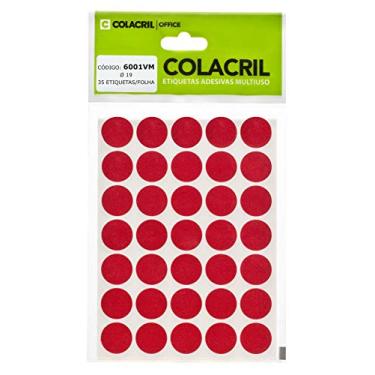 Imagem de Etiqueta Adesiva Colacril, Multiuso Color Redonda, 6001VM, Vermelha, diâmetro de 19 mm, envelope com 06 fls-210 etiquetas