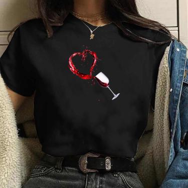 Imagem de Camiseta Blusa feminina Coraçao em vinho Blusa Preta Algodao