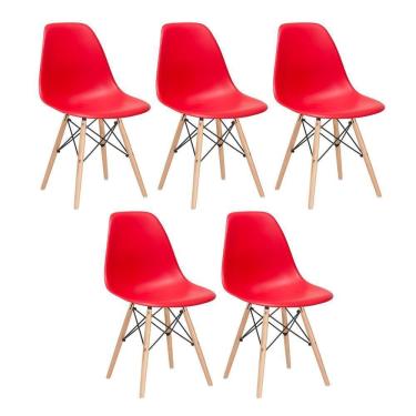 Imagem de Kit 5 Cadeiras Charles Eames Eiffel Dsw Com Pés De Madeira Clara Vermelho
