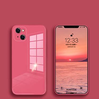 Imagem de Capa de telefone de vidro temperado quadrado de luxo para iphone 13 11 12 pro max mini xs xr x 7 8 plus se 2020 capa dura de silicone, vermelho camélia, para 12 pro 6.1
