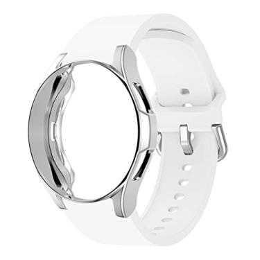 Imagem de Pulseira de relógio de 20 mm, compatível com Samsung Galaxy Watch 5 40 mm, pulseira de silicone fina macia com TPU capa de relógio de cobertura total para Galaxy Watch 4 40 mm feminina masculina pulseira esportiva de substituição, branco oficial