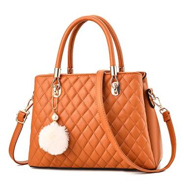 Imagem de Bolsa de mão feminina grande com alça superior para bolsas transversais de couro acolchoadas, moda casual bolsa de ombro, Laranja