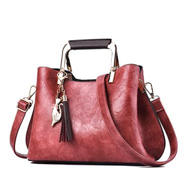 Imagem de Bolsa feminina de couro vegano bolsa de mão alça superior bolsas transversais clássicas retrô bolsa de ombro para mulheres, Rosa-A