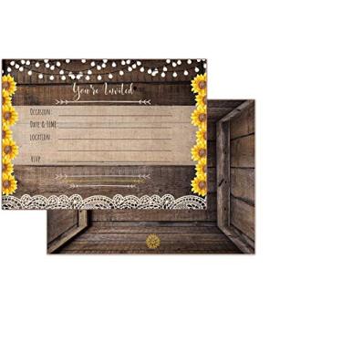 Imagem de Convites rústicos de renda e girassol para todas as ocasiões, encha os convites para chá de panela, casamento, ensaio de casamento, jantar, festa de aniversário, chá de bebê, aniversário de casamento,