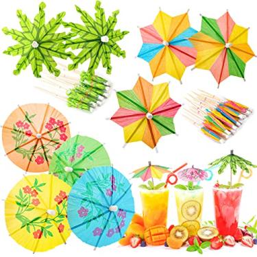 Imagem de Guarda-chuvas para bebidas, 152 peças de guarda-chuvas havaianas para coquetel, guarda-chuvas para bar Tiki, prato de frutas e festa de aniversário, cores sortidas, 3 estilos