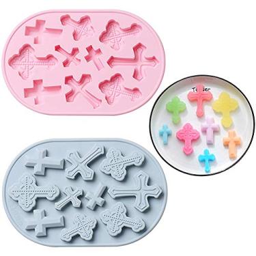 Imagem de Moldes de silicone em forma de cruz, 2 peças molde de fondant de chocolate de goma de doces, molde de ferramenta faça você mesmo para decoração de bolos, colar de resina, cubo de gelo