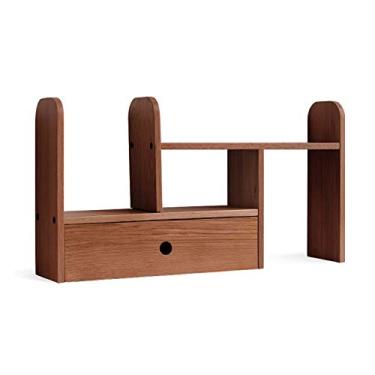 Imagem de KIZQYN Estante de madeira expansível estante de mesa organizador de mesa rack de armazenamento de escritório prateleira de exibição de madeira montada estante ajustável estante de exibição (cor: marrom)